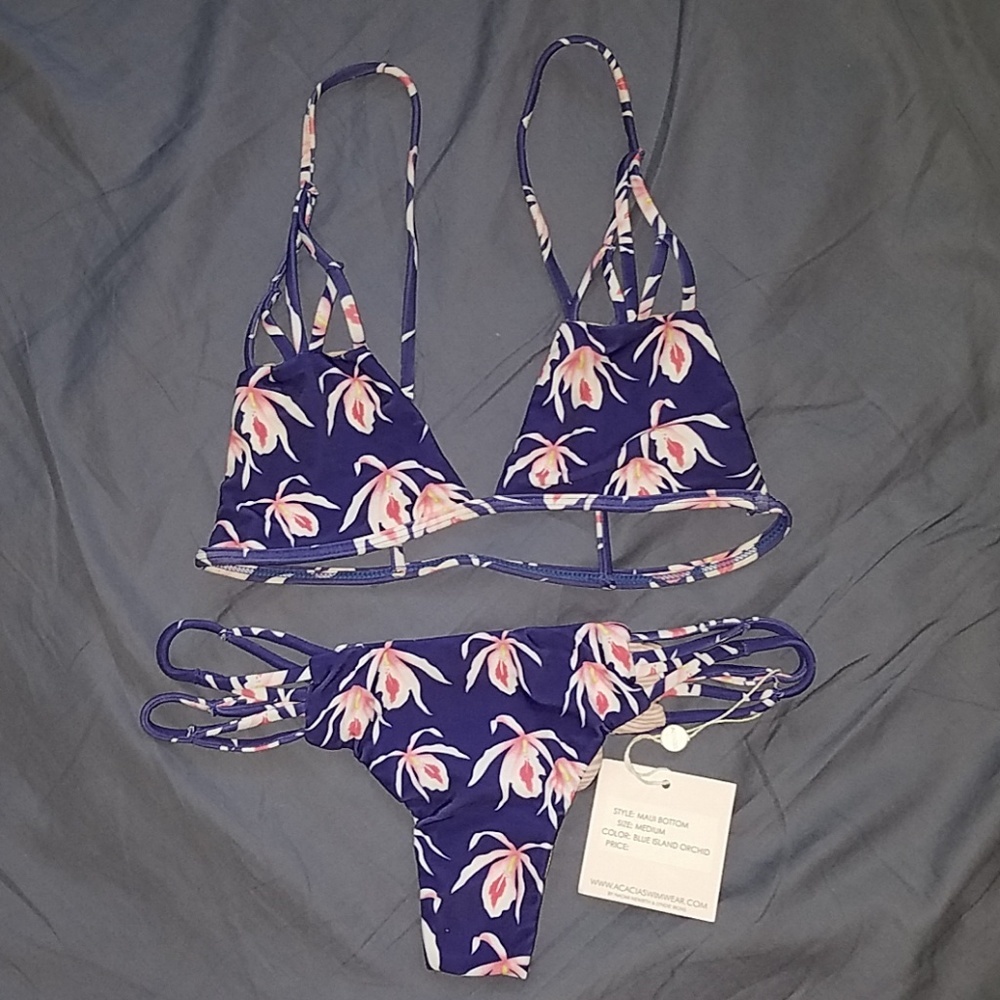 Acacia blue island orchid santorini maui bikini M - Picture 5 of 7